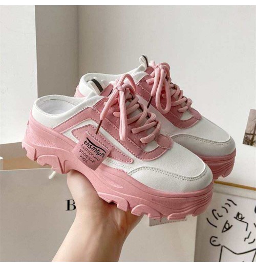 Thick Bottom Half Slipper Shoes Anti-slip Pink Women Sports Casual Walking Style Shoes Thick Bottom Half Slipper Shoes Anti-slip Pink Women Sports Casual Walking Style Shoes