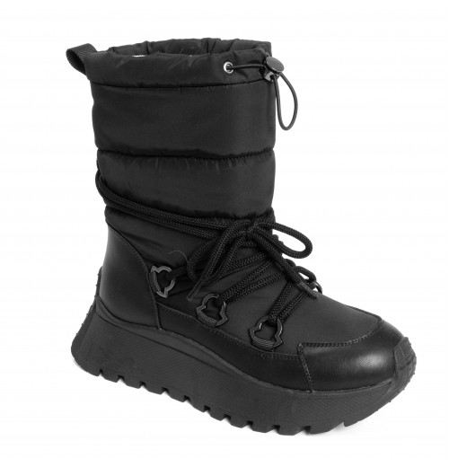 YZY wholesale OEM Women's Fashion Winter Warm platform Nylon and leather outdoor black boots YZY wholesale OEM Women's Fashion Winter Warm platform Nylon and leather outdoor black boots